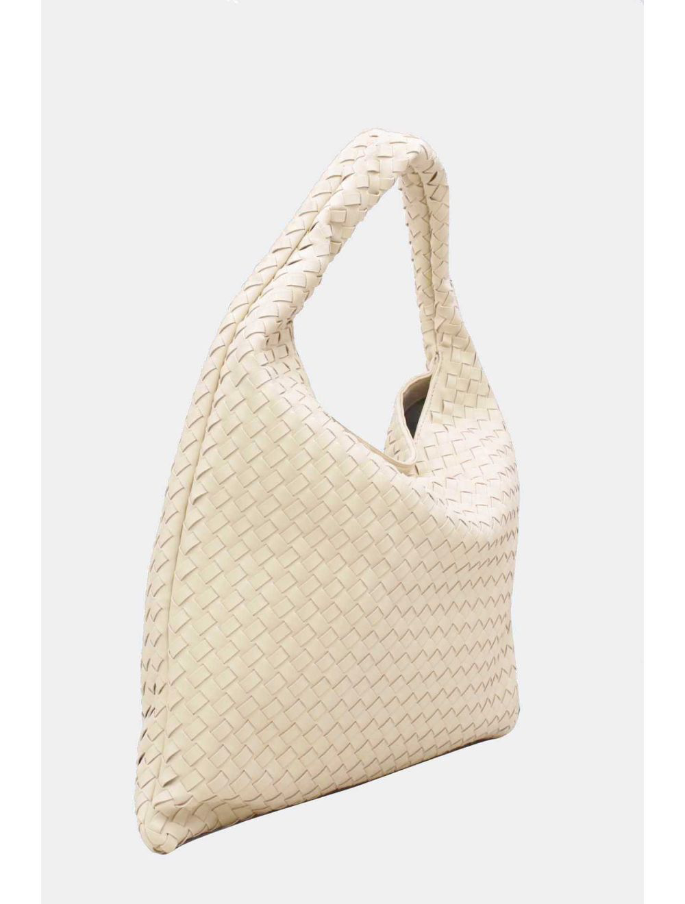 Braided Leatherette Shoulder Bag Beige