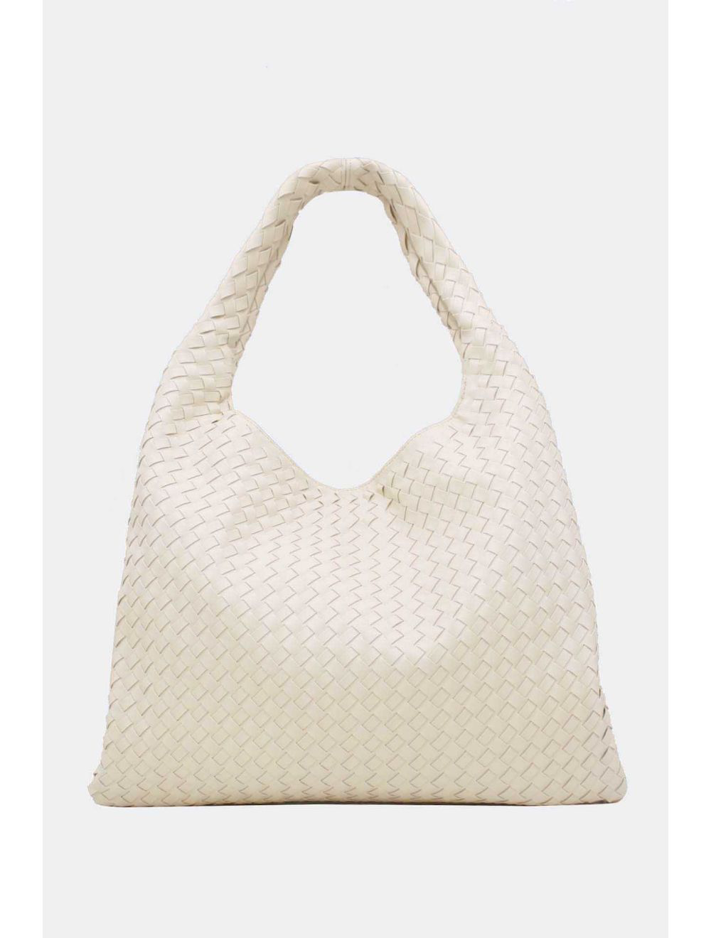 Braided Leatherette Shoulder Bag Beige