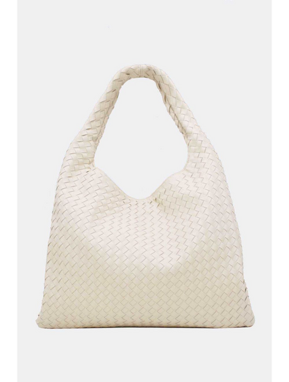 Braided Leatherette Shoulder Bag Beige