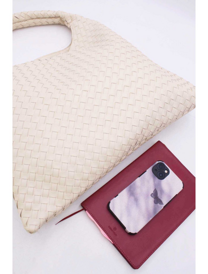 Braided Leatherette Shoulder Bag Beige