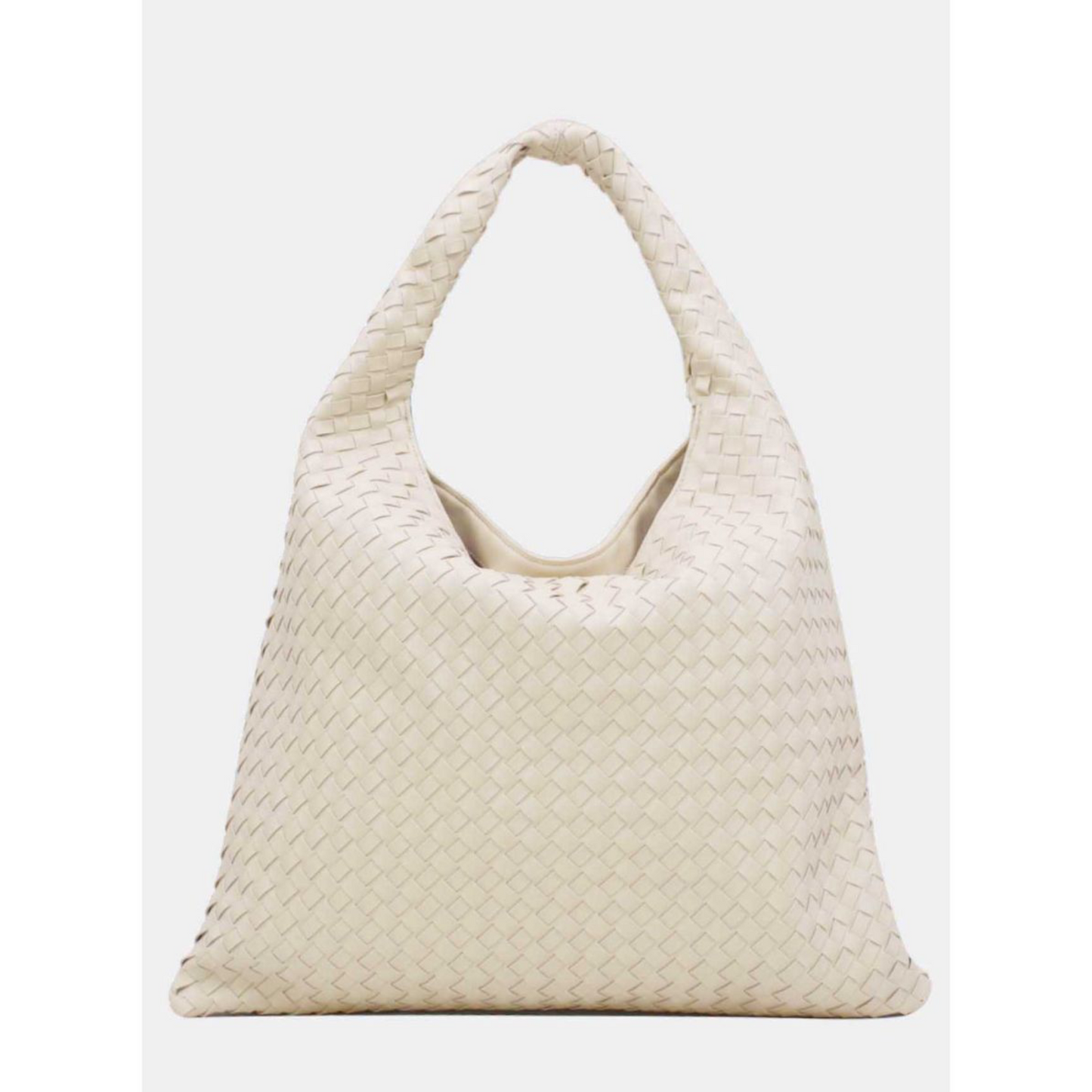 Braided Leatherette Shoulder Bag Beige
