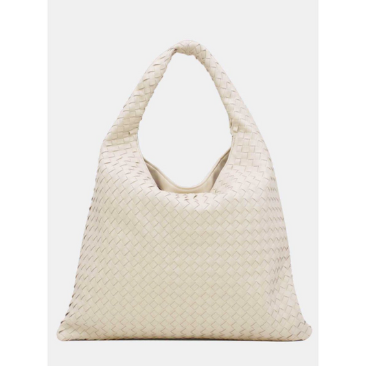 Braided Leatherette Shoulder Bag Beige