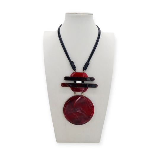 Statement Chord Necklace Wine Circular Pendant