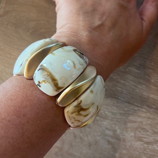 Cream & Gold Marbled Elasticated Bangle