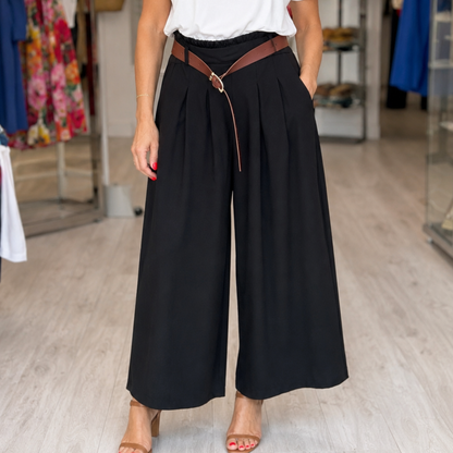 Wide Leg Elasticated Palazzos Belted (4 COLOURS)