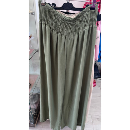 Elasticated One Size Wide Leg Trousers Khaki Green