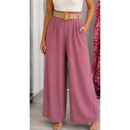 Mauve Straight Leg Trousers Woven Belt (One Size)