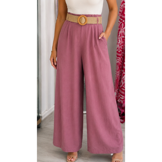 Mauve Straight Leg Trousers Woven Belt (One Size)