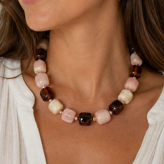 Pink & Brown Resin Cubed Necklace