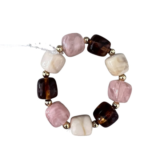 Pink Brown & Beige Beaded Bracelet Elasticated