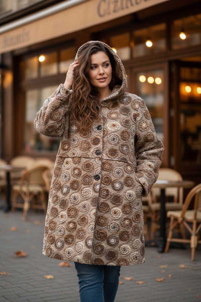 Oversized Hooded Coat Beige Swirls