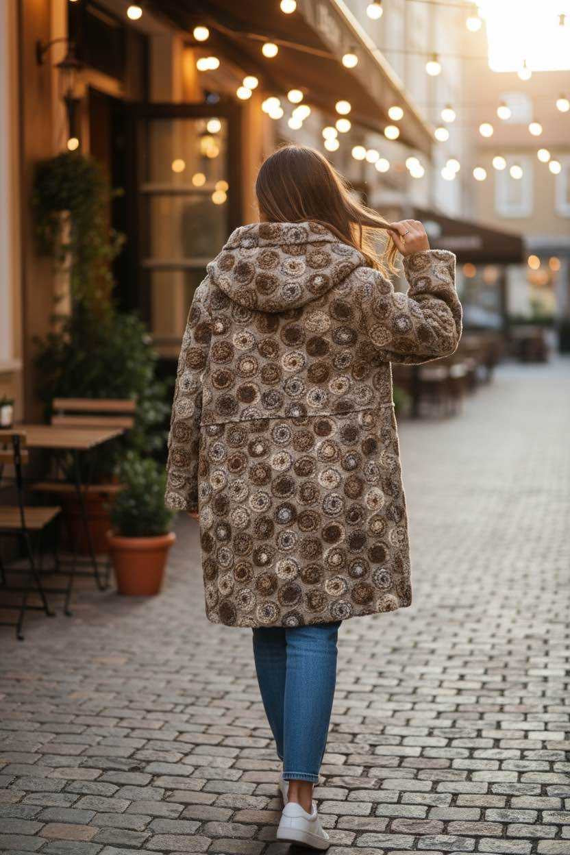 Oversized Hooded Coat Beige Swirls