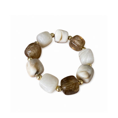 Beige & Taupe Beaded Bracelet Elasticated