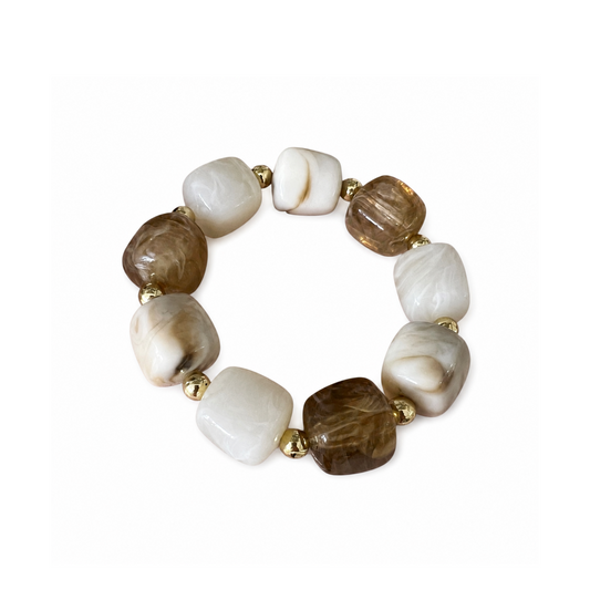 Beige & Taupe Beaded Bracelet Elasticated