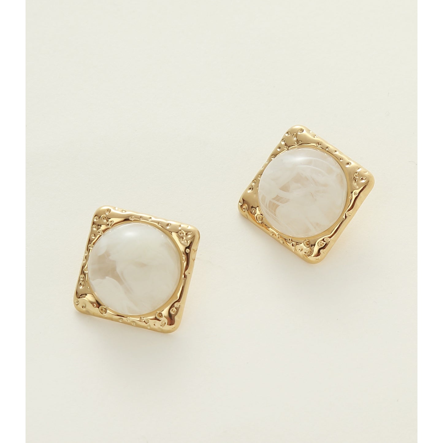 Cream & Gold Square Statement Earrings