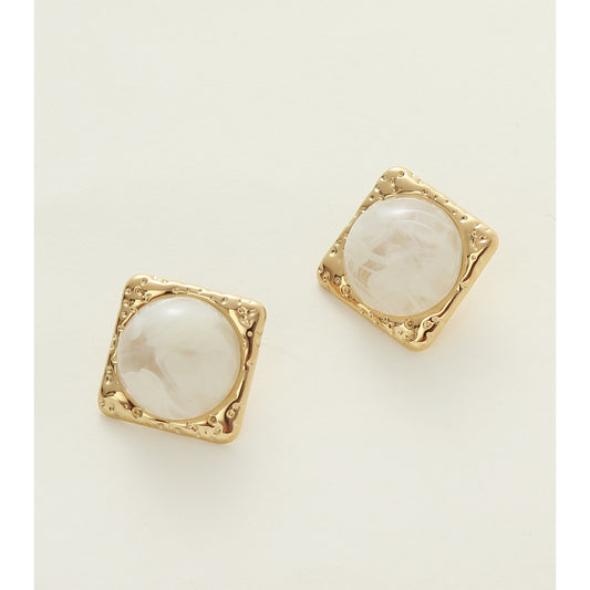 Cream & Gold Square Statement Earrings