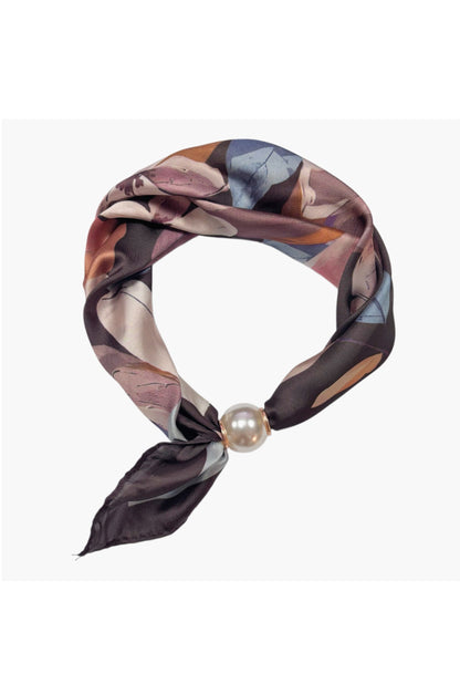 Magnetic Pearl Clasp Neck Scarf Brown Floral