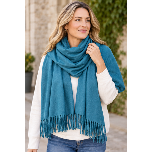 Teal Pashmina/Scarf With Fringing