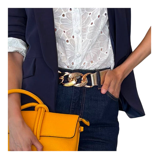 Gold Metallic Elasticated Curb Belt