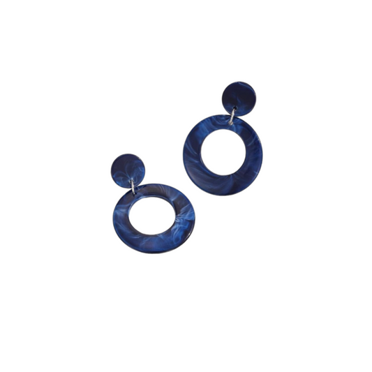 Navy Resin Circular Drop Earrings