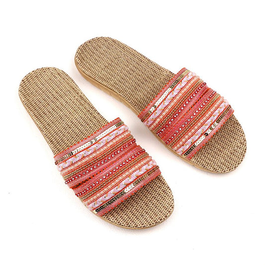 POM Coral Mixed Sparkle Woven Summer Sliders