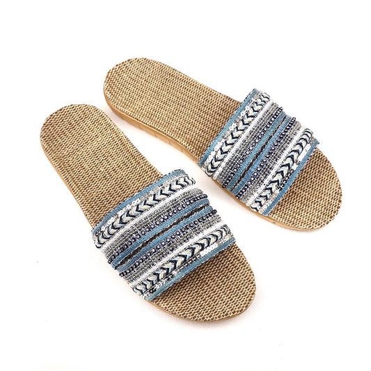 POM Blue mix sparkle woven summer sliders