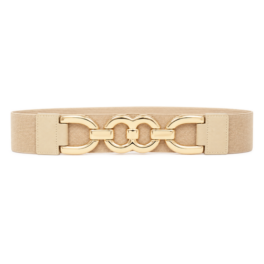 Beige Elasticated Belt Gold Curb Front