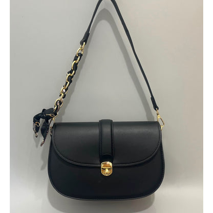 Black & Gold Leatherette Shoulder Bag