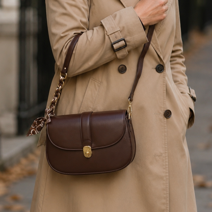 Chocolate Brown & Gold Leatherette Shoulder Bag