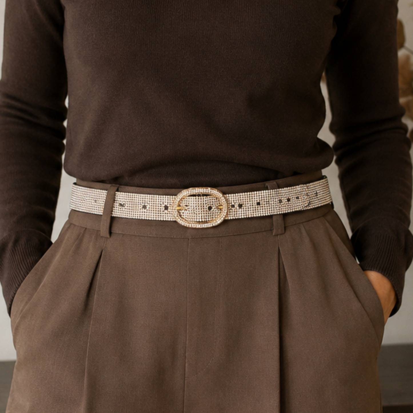 Gold Crystal Gold Buckle Dressy Belt