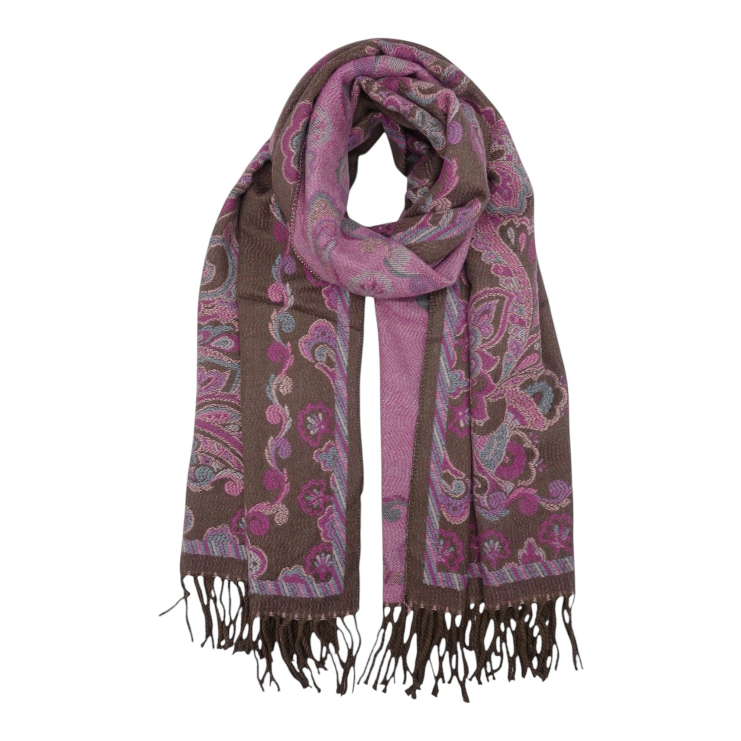 Paisley Pashmina Khaki & Pink
