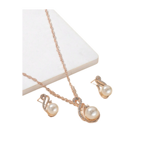 Rose Gold Crystal & Pearl Necklace Set