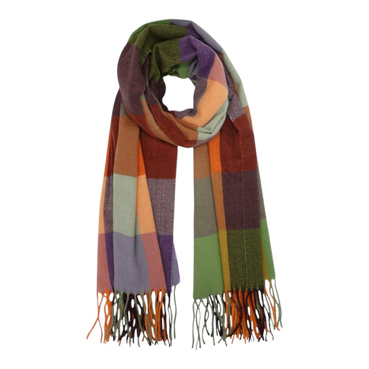 Checked Multicoloured Rectangular Scarf Green/Purple