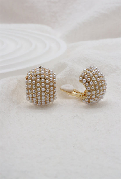 Pearl & Gold Cluster Clip On Earrings