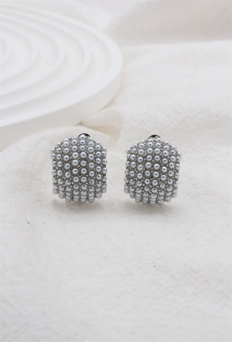 Pearl & Silver Cluster Clip On Earrings