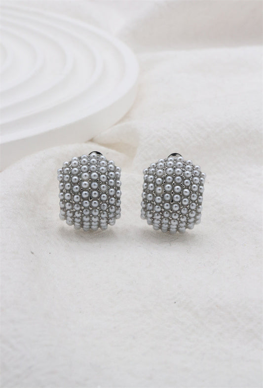 Pearl & Silver Cluster Clip On Earrings