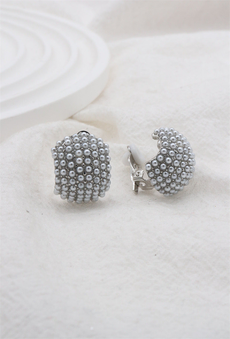 Pearl & Silver Cluster Clip On Earrings