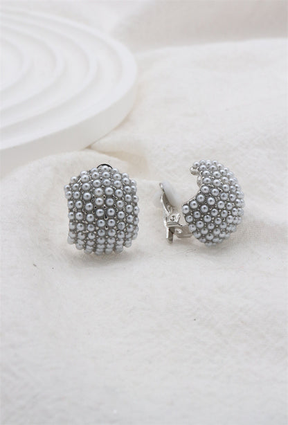 Pearl & Silver Cluster Clip On Earrings
