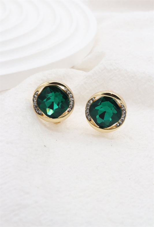 Clip On Earrings Emerald Green & Gold