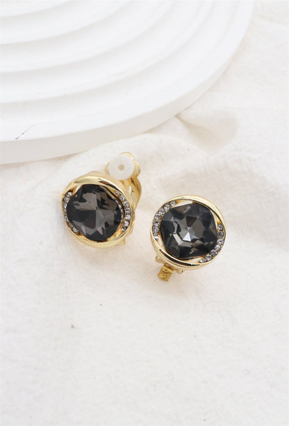 Clip On Earrings Grey Crystal & Gold