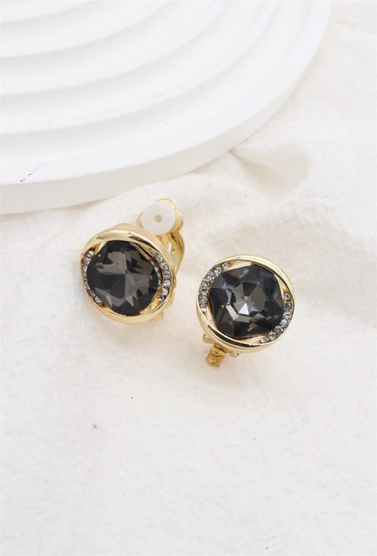 Clip On Earrings Grey Crystal & Gold