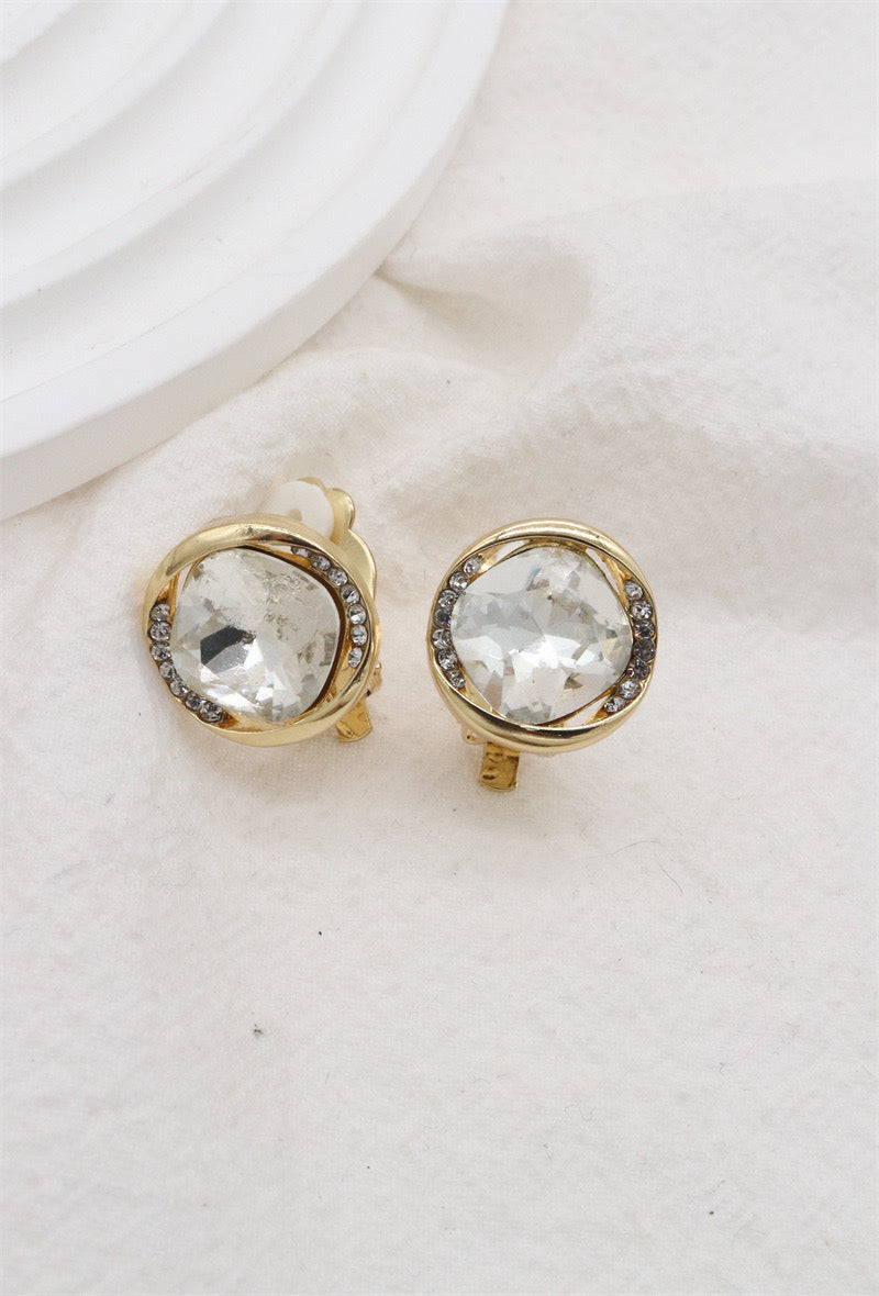 Clip On Earrings Clear Crystal & Gold