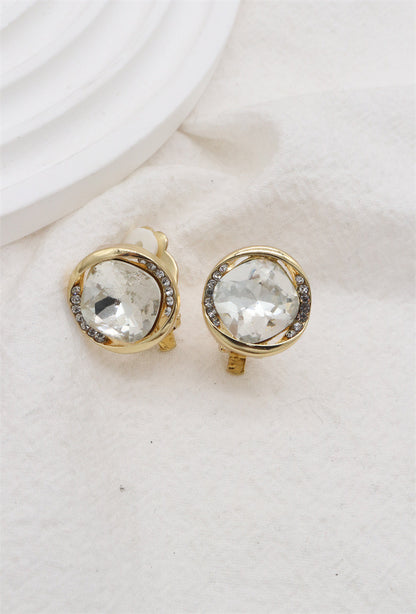 Clip On Earrings Clear Crystal & Gold