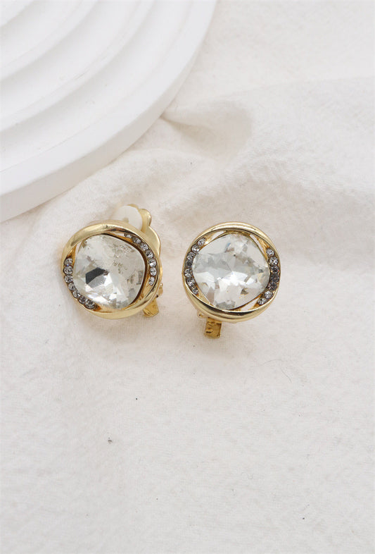 Clip On Earrings Clear Crystal & Gold