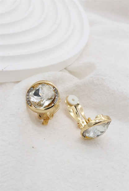 Clip On Earrings Clear Crystal & Gold