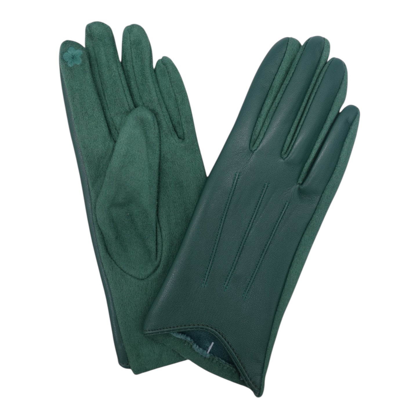 Green Leatherette & Suedette Gloves