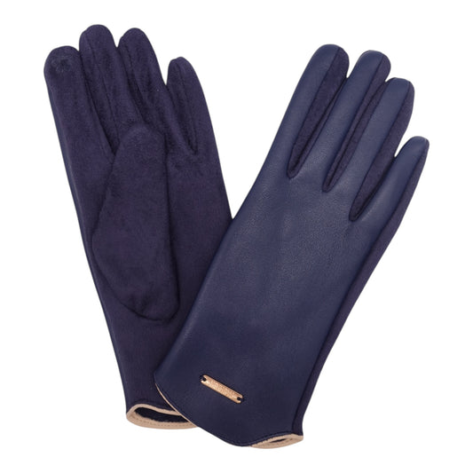 Navy Leatherette & Suedette Gloves Cream Trim