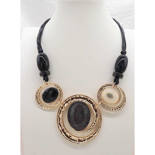 Black & Gold Statement Necklace Cord Chain