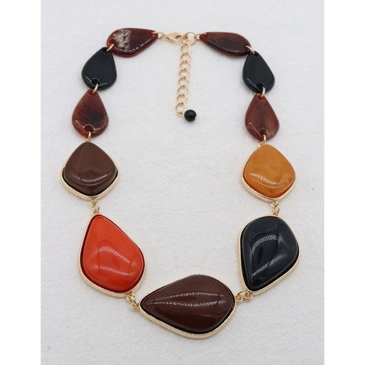 Statement Flat Necklace Browns & Orange