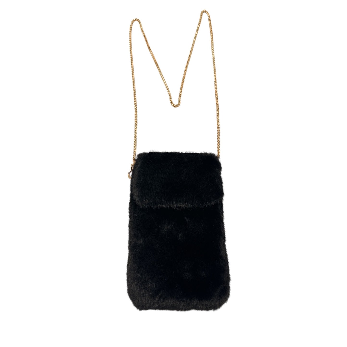 Faux Fur Mobile Phone Shoulder Bag Black